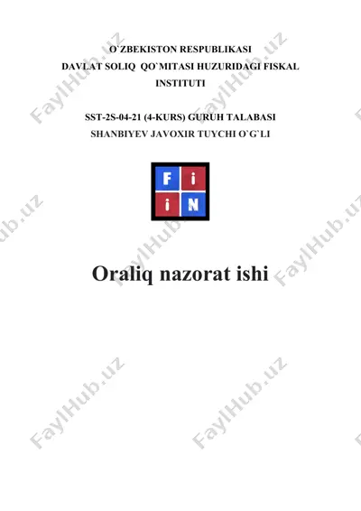 oraliq nazorat ishi "xalqaro soliqga tortishda o‘zbekiston respublikasi va bahrayn davlati o‘rtasida ikki tomonlama shartnoma o‘rni" — DOCX