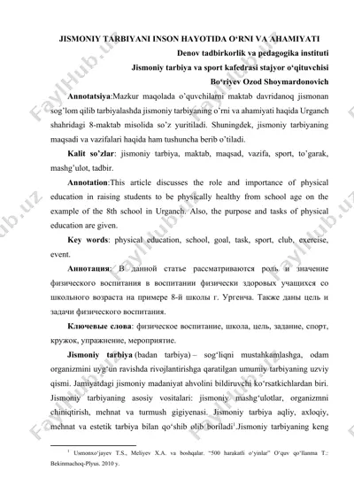 jismoniy tarbiyaning o‘rni va ahamiyati — DOCX