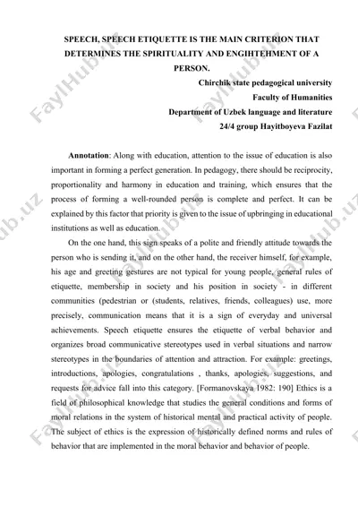 speech etiquette and its role in spirituality and enlightenment — DOCX