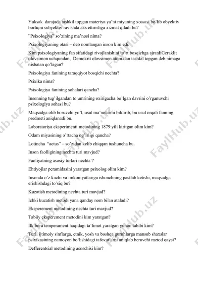 psixologiya faniga oid taqdimot — DOCX