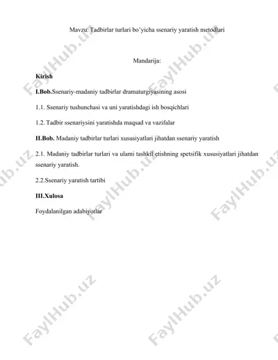 tadbirlar turlari bo’yicha ssenariy yaratish metodlari — DOCX