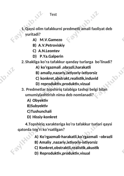 tafakkur haqida savol-javoblar to'plami — DOCX