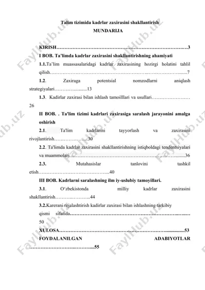 talim tizimida kadrlar zaxirasini shakllantirish — DOCX