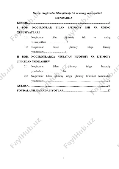 kurs ishi: nogironlar bilan ijtimoiy ish va uning xususiyatlari — DOCX
