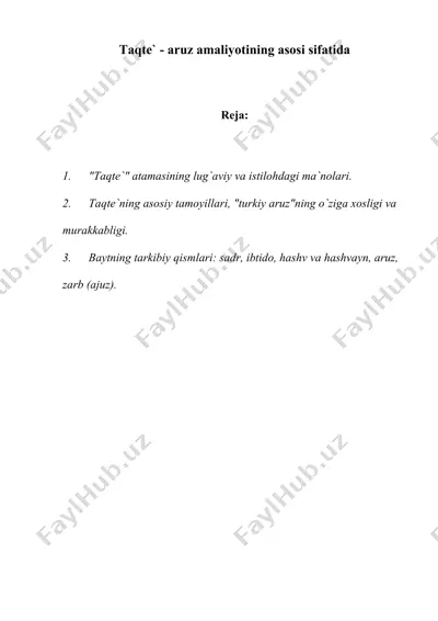 taqte` - aruz amaliyotining asosi sifatida — DOC
