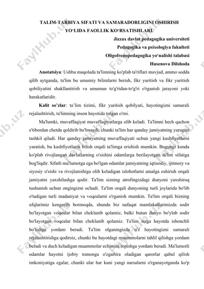 ta'lim-tarbiyadan samaradorlikka: pedagogik faoliyat va mahorat — DOCX