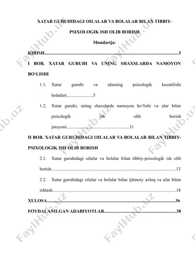 xatar guruhidagi oilalar va bolalar bilan tibbiy-psixologik ish olib borish — DOCX