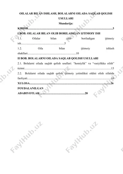 oilalar bilan ishlash, bolalarni oilada saqlab qolish usullari — DOCX