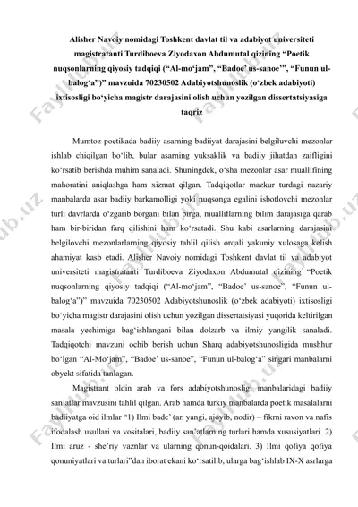 poetik nuqsonlarning qiyosiy tadqiqi (“al-mo‘jam”, “badoe’ us-sanoye’”, “funun ul-balog‘a”) — DOCX