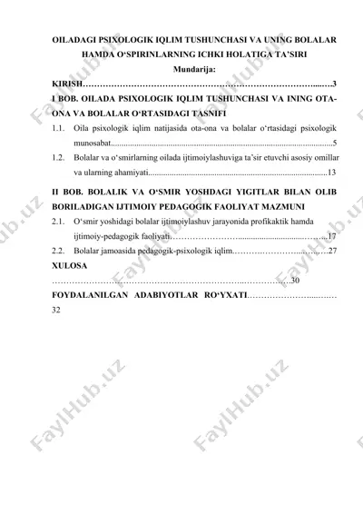 oiladagi psixologik iqlim tushunchasi va uning bolalar hamda o‘spirinlarning ichki holatiga ta’siri — DOCX