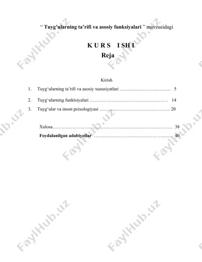 kurs ishi: “tuyg’ularning ta’rifi va asosiy funksiyalari” — DOCX