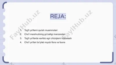 tog'li va cho'l yo'llar muhandisligi va ekologiyasi — PPTX