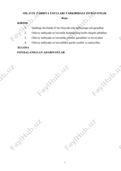 oilaviy tarbiya usullaridagi zoʻravonlik — DOCX