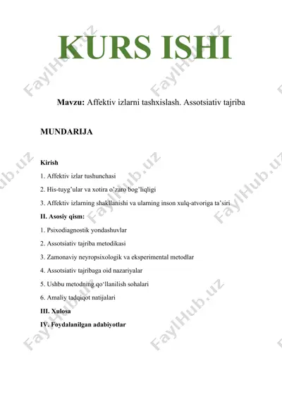 affektiv izlarni tashxislash. assotsiativ tajriba — DOCX