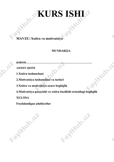 kurs ishi “xotira va motivatsiya” — DOCX