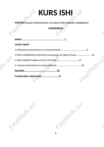 vaziyat motivatsiyasi va uning velin maktabi tadqiqotlari — DOCX