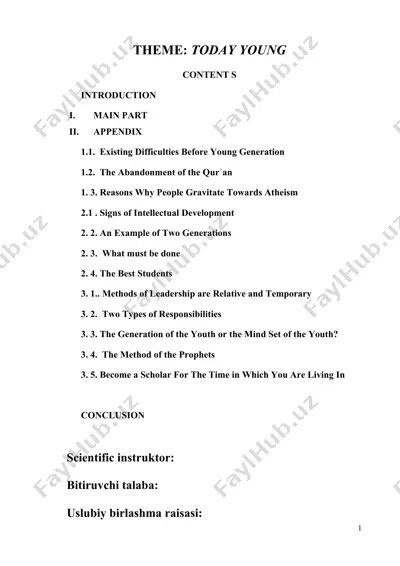 today young – analysis of the new generation’s intellectual and ethical challenges — DOCX