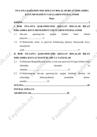 ota-ona qaramog‘isiz qolgan bolalar bilan ishlashda case-menejment usullarini qo‘llash — DOCX