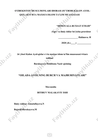 oilada ayolning burch va majburiyatlari — DOCX