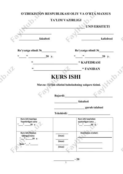 ta’lim sifatini baholashning xalqaro tizimi — DOCX