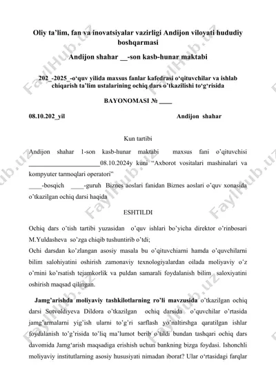 ochiq dars bayonomasi — DOCX