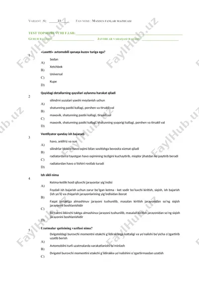 test topshiriq varaqasi №23 — DOCX