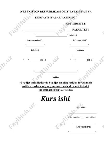 byudjet tashkilotlarida byudjet mablag‘laridan foydalanish ustidan davlat moliyaviy nazorati va ichki audit tizimini takomillashtirish — DOCX