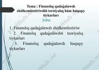 finanslıq qadaǵalawdı shólkemlestiriwdiń teroiyalıq hám huqıqıy tiykarları — PPTX
