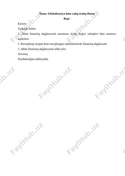 globalizatsiya va xalqaro moliyaviy bozorlar — DOCX