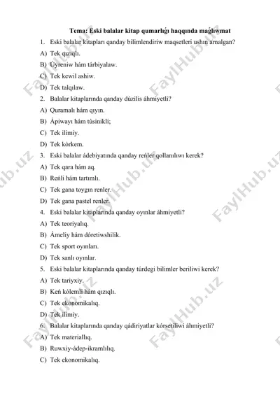 eski balalar kitap qumarlıǵı haqida ma’lumot — DOCX
