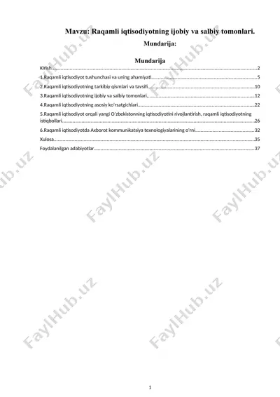 raqamli iqtisodiyotning ijobiy va salbiy tomonlari — DOCX