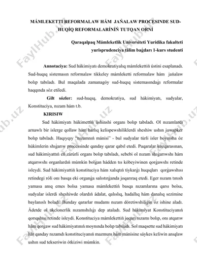 mámleketti reformalaw hám jańalaw procesinde sud-huquq reformalarınıń tutqan ornı — DOCX