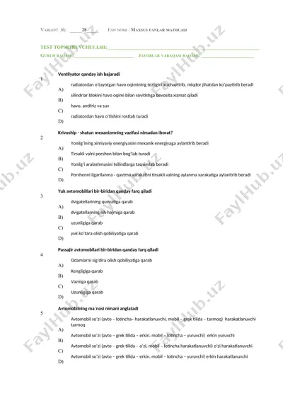 variant №28 test javoblari varaqasi — DOCX