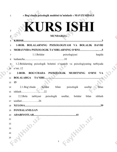 bog‘chada psixologik muhitni ta’minlash (kurs ishi) — DOCX