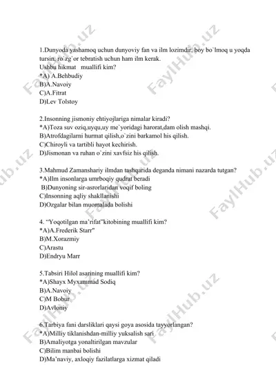 tarbiya attestatsiya savollari yangi — DOCX