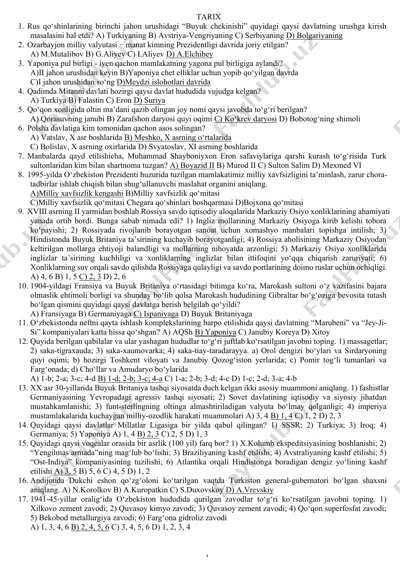 tarix attestatsiya savollari yangi — DOCX