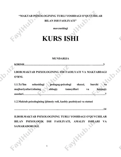 maktab psixologining turli yoshdagi o‘quvchilar bilan ish faoliyati — DOCX