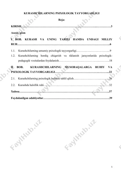 kurashchilarning psixologik tayyorgarligi — DOCX