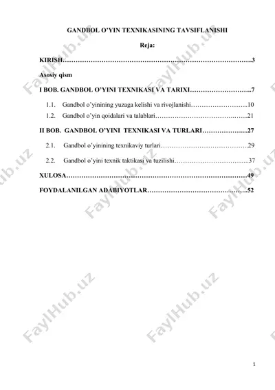 gandbol o’yin texnikasining tavsiflanishi (kurs ishi) — DOCX