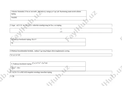 matematika attestatsiya savollari yangi — DOCX