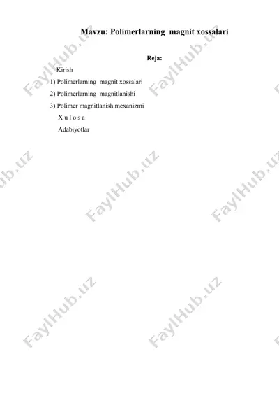 polimerlarning magnit xossalari — DOCX