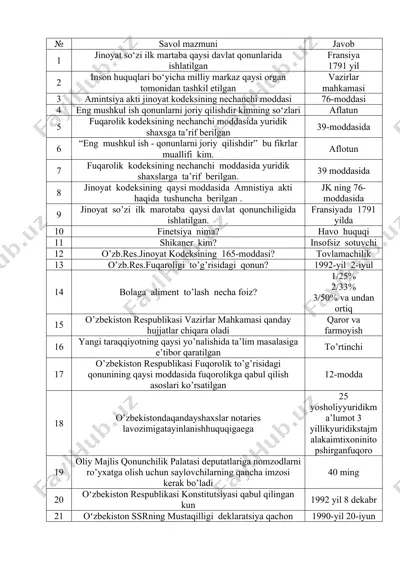 huquq attestatsiya test savollari yangi — DOCX