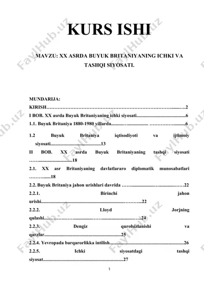 xx asrda buyuk britaniyaning ichki va tashqi siyosati — DOCX
