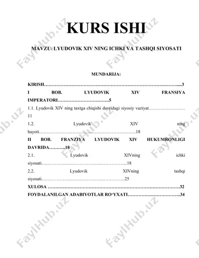 lyudovik xiv ning ichki va tashqi siyosati (kurs ishi) — DOCX