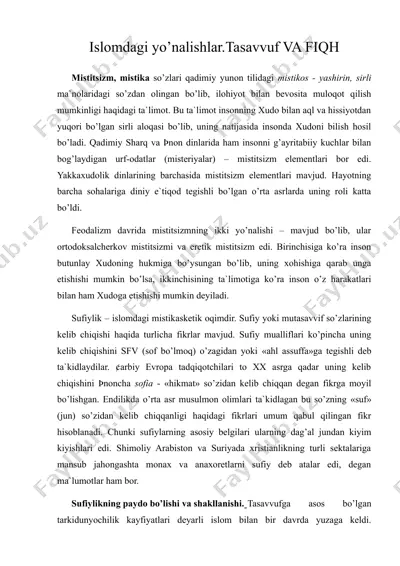 islomdagi yo’nalishlar. tasavvuf va fiqh — DOC