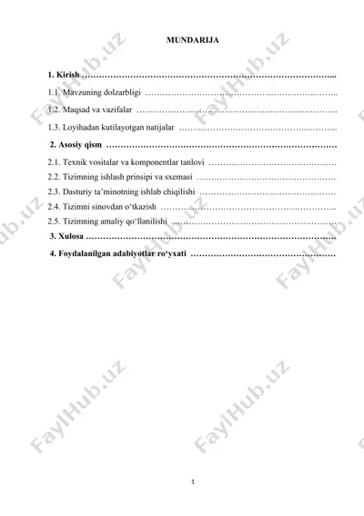 avtomatik suv nasosini boshqarish tizimini loyihalash — DOCX