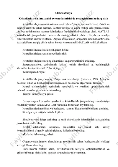 6-laboratoriya: kristallanish jarayonini avtomatlashtirishda sozlagichlarni tadqiq etish — DOCX