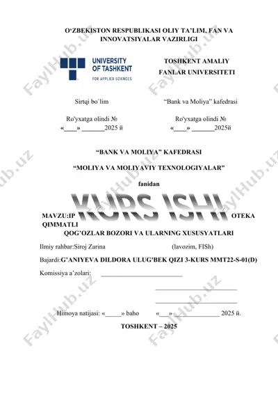 kurs ishi “ipoteка qimmatli qog‘ozlar bozori va ularning xususiyatlari” — DOCX