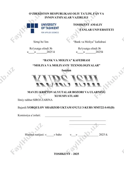kriptovalyutalar bozori va ularning xususiyatlari — DOCX