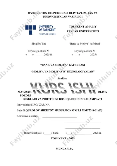 moliya bozori risklari va portfelni boshqarishning ahamiyati — DOCX